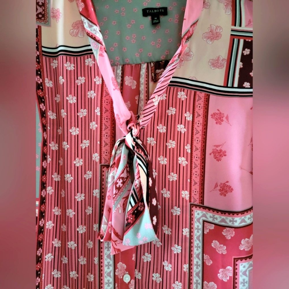 Talbots Patchwork Floral Bow Blouse - image 3